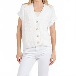 NEW REPEAT CASHMERE cable detail cardigan in white